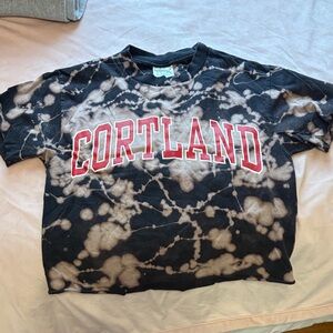 CORTLAND  Black Tie-Dye Short Sleeve Tee with Red Lettering